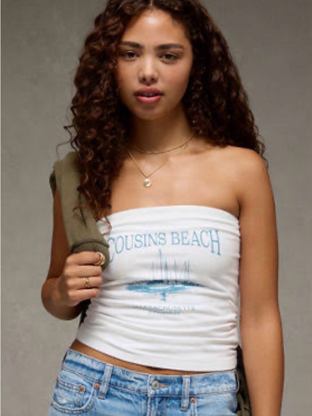 American Eagle Cousin Beach White Strapless Tube Top - Casual Summer Women's Top